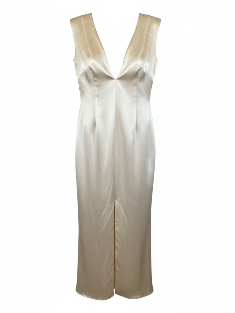 VICI Ivory Satin Maxi Dress | Size Small | Elegant Deep V Gown